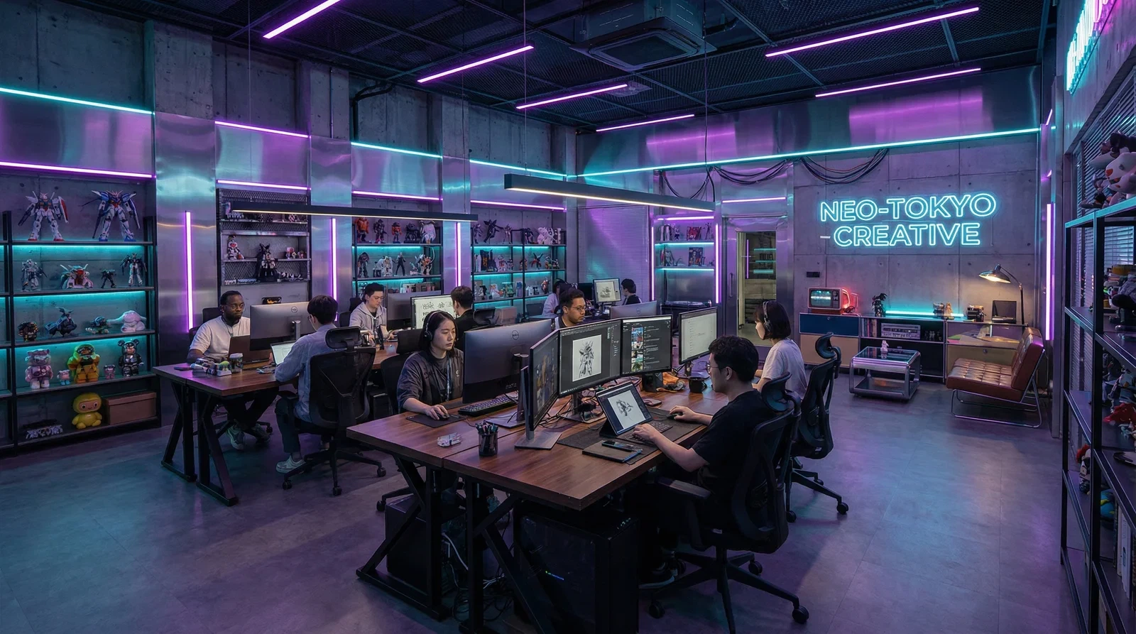 漫蛙网页版团队赛博朋克风格创意办公室环境